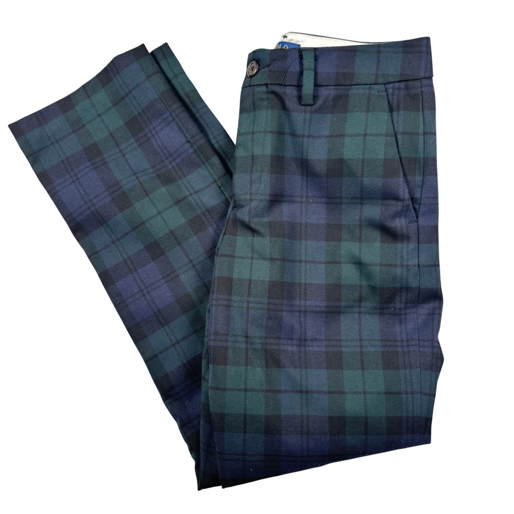 Polo Ralph Lauren Pants Mens 14 Green Black Watch Plaid Tartan Trousers